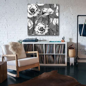 Framed 1 Panel - Seamless Pattern black & White Poppies