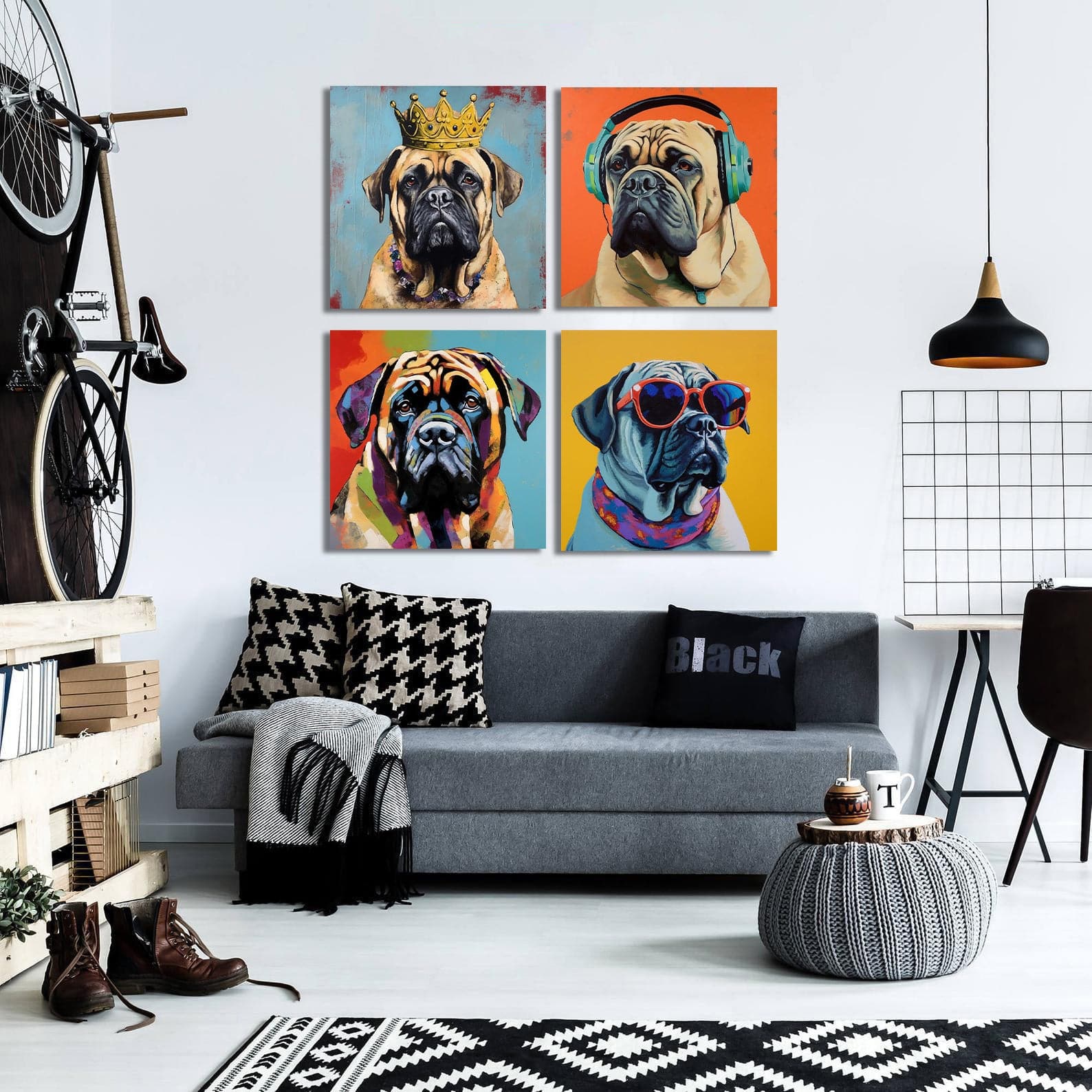 Framed 4 Panels - English Mastiff