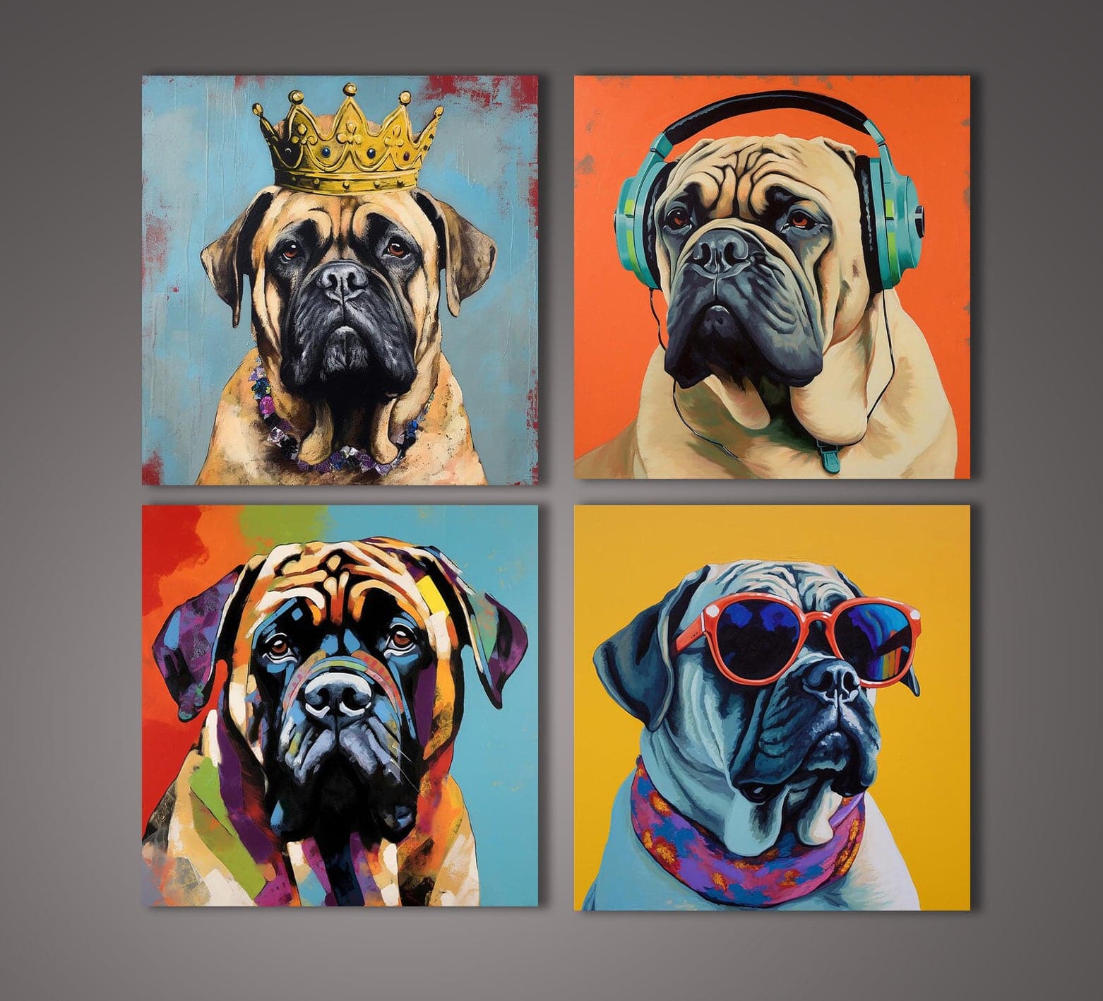 Framed 4 Panels - English Mastiff