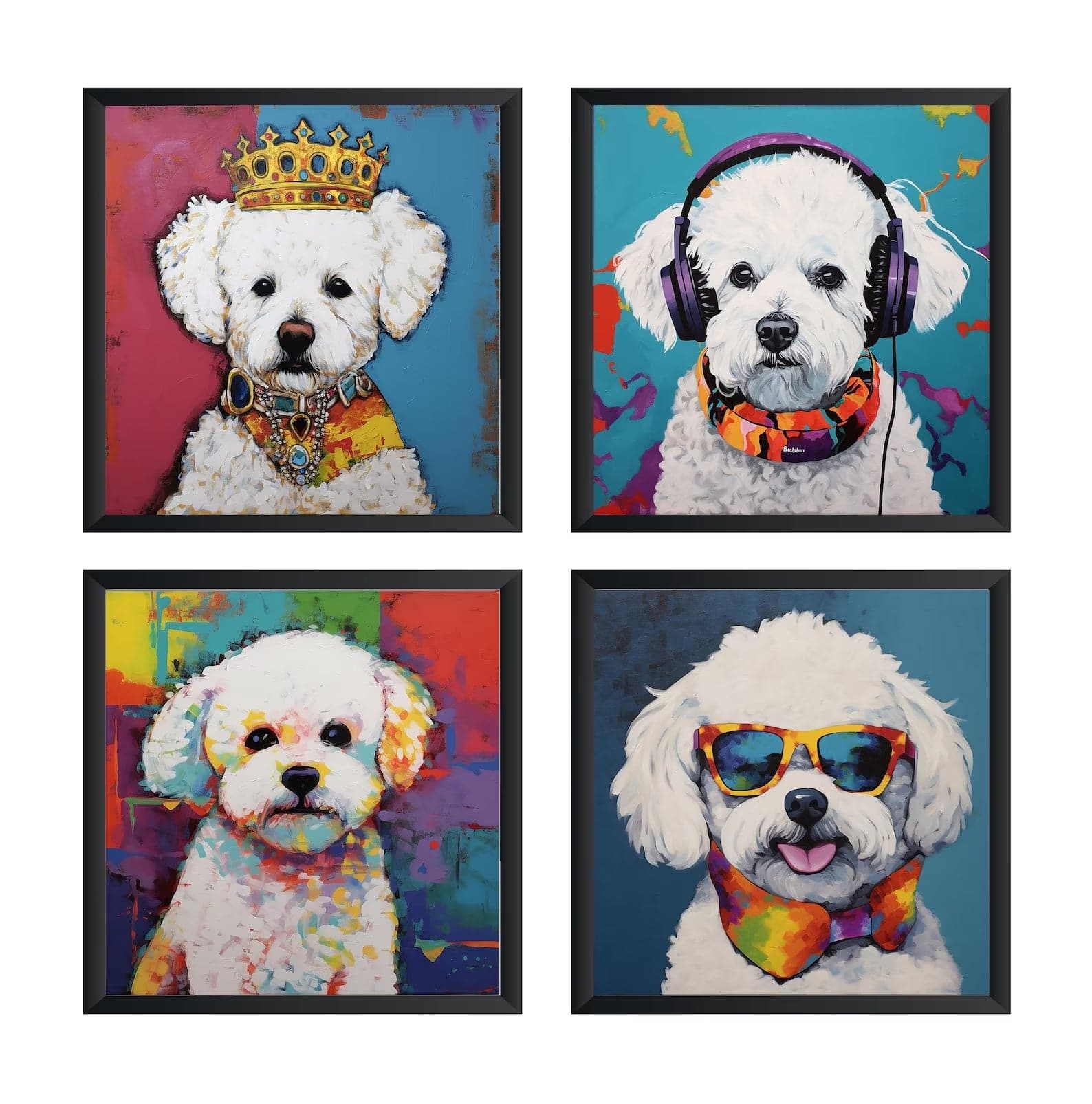 Framed 4 Panels - Bichon Frise