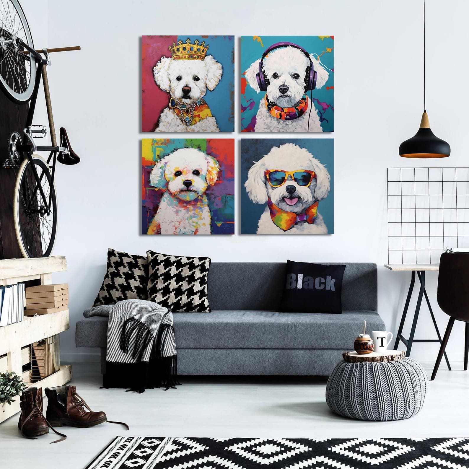 Framed 4 Panels - Bichon Frise