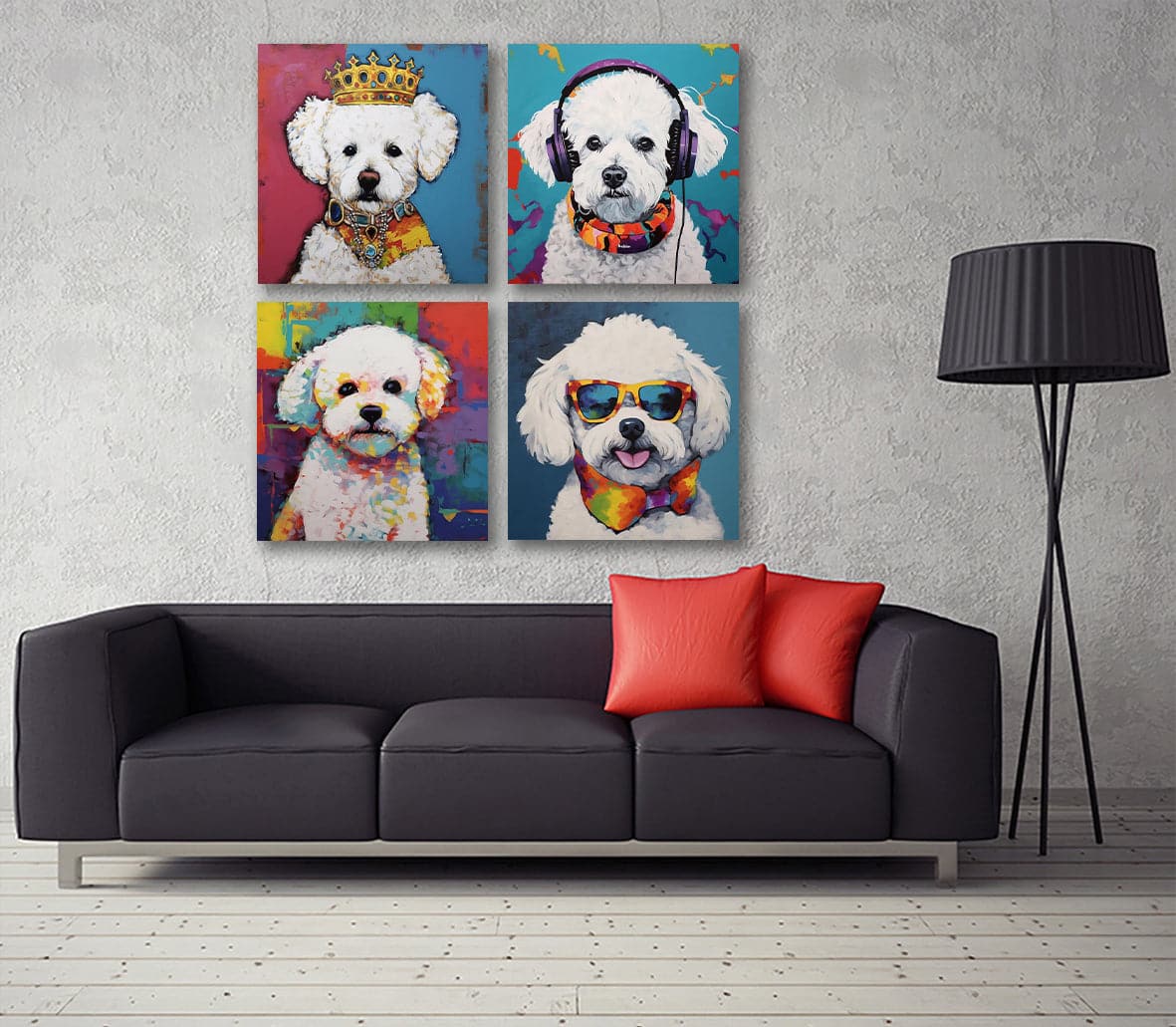 Framed 4 Panels - Bichon Frise