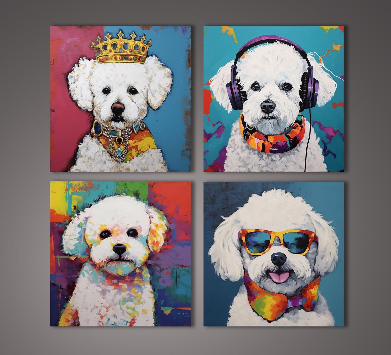 Framed 4 Panels - Bichon Frise