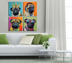 Framed 4 Panels - Pug