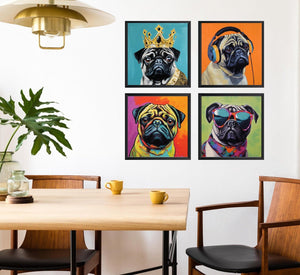 Framed 4 Panels - Pug