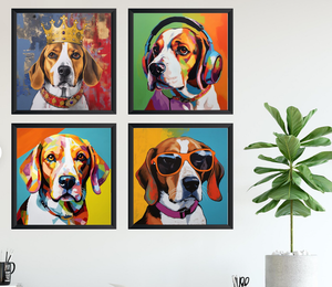 Framed 4 Panels - Beagle