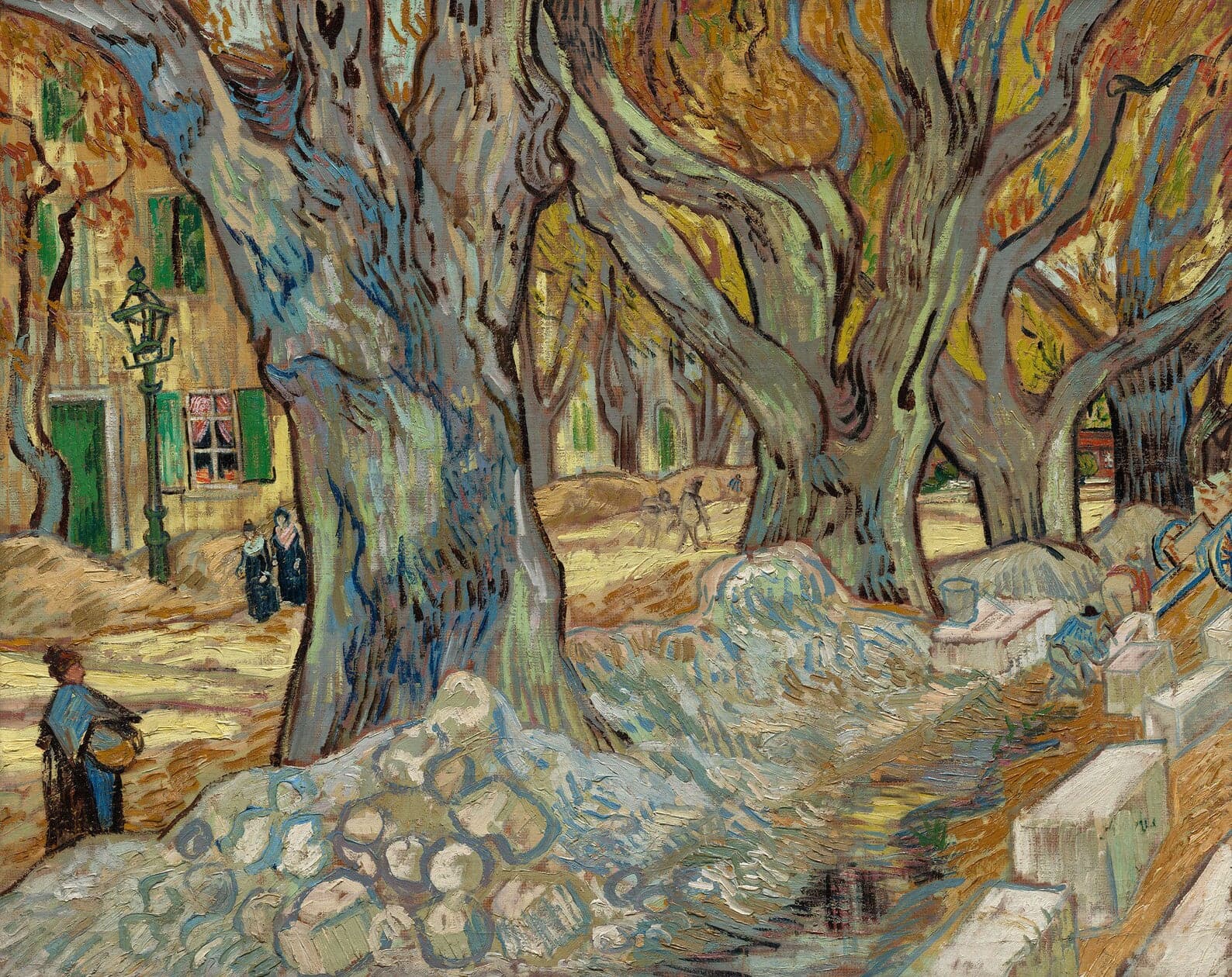 Framed 1 Panel - The Large Plane Trees (Road Menders at Saint-Remy) (1889) by Vincent van Gogh