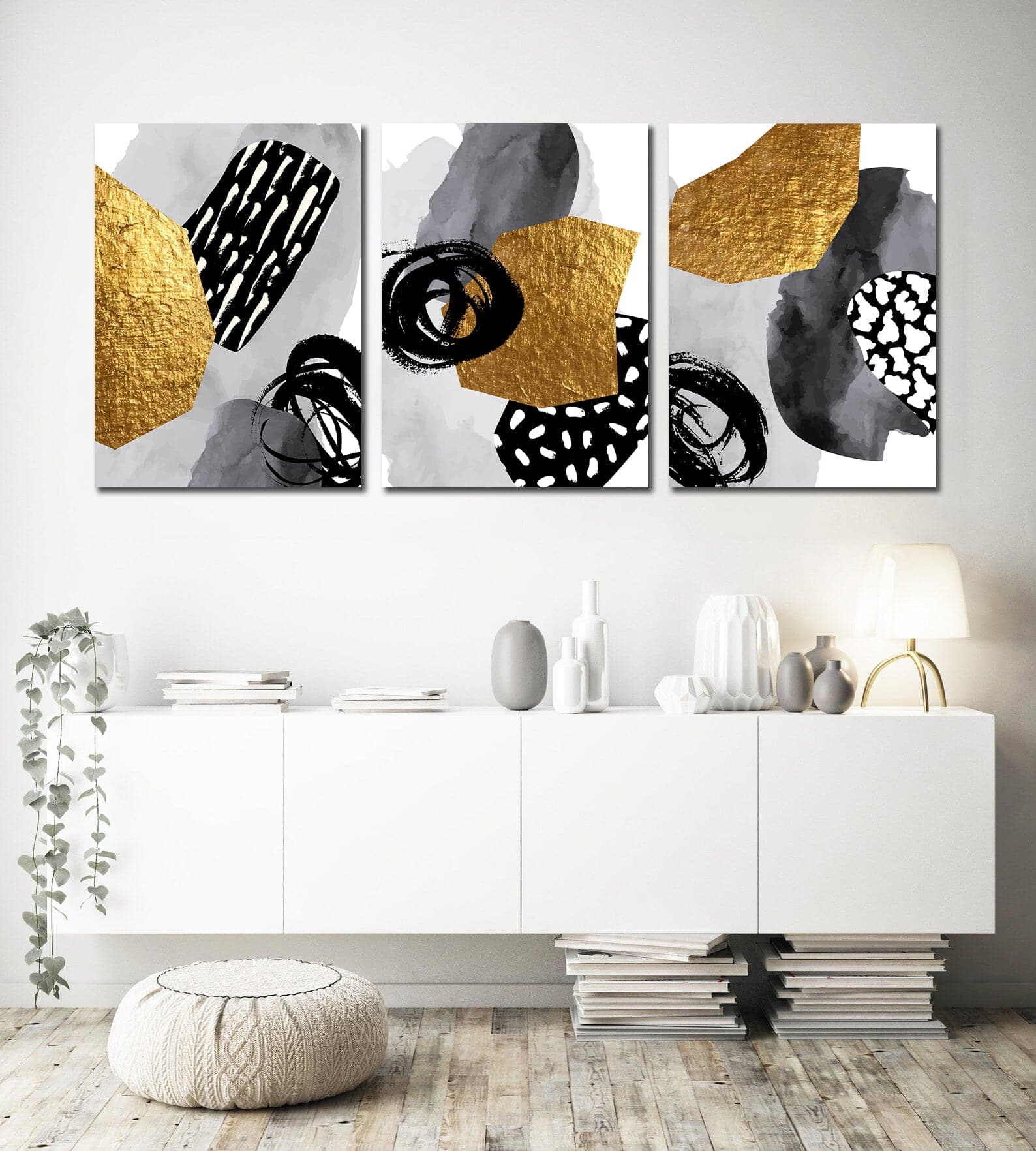 Framed 3 Panels - Elegant Abstract Triptych Wall Art