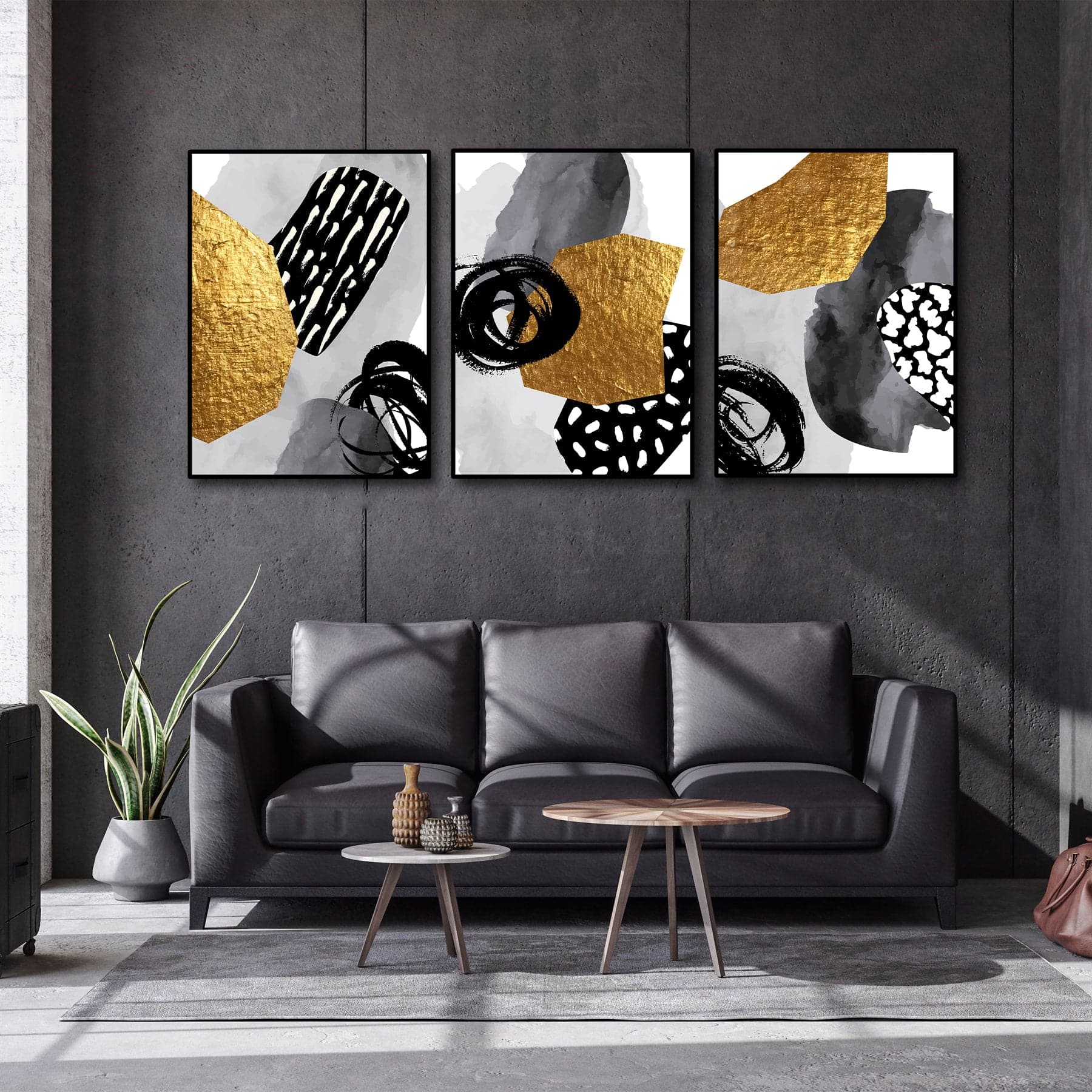 Framed 3 Panels - Elegant Abstract Triptych Wall Art