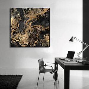 Framed 1 Panel - Abstract - Gold Veins on Black Background