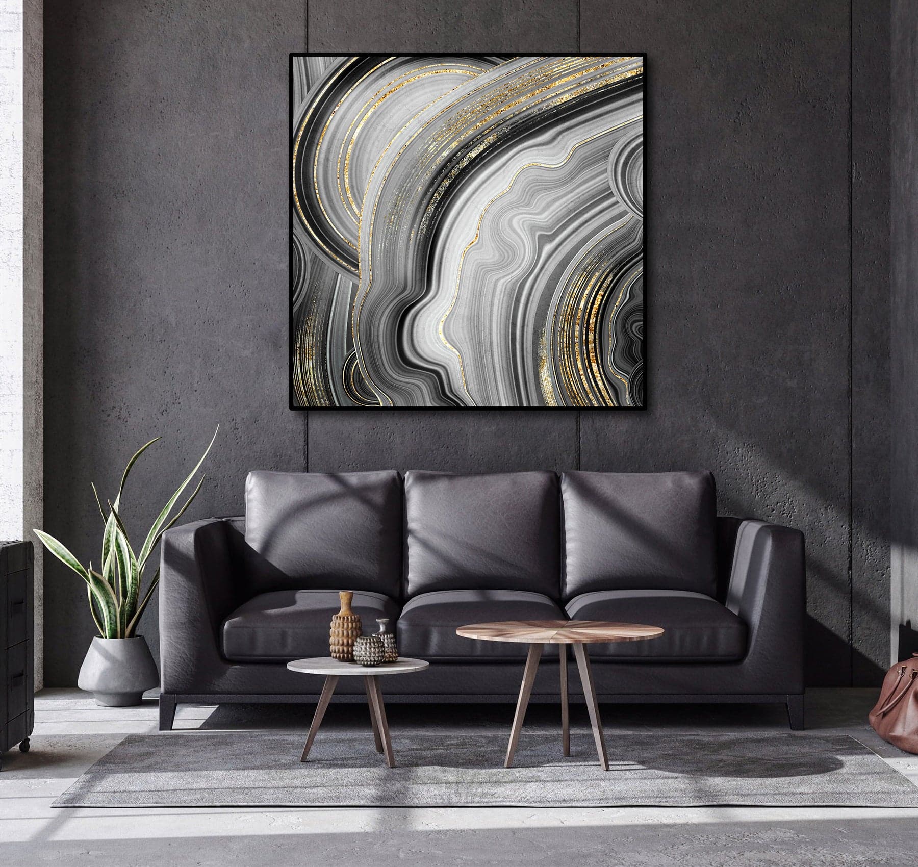 Framed 1 Panel - Stone Texture, Artificial Painted Agate with Gold Veins, Fashion Marbling Art