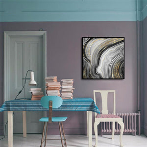 Framed 1 Panel - Stone Texture, Artificial Painted Agate with Gold Veins, Fashion Marbling Art