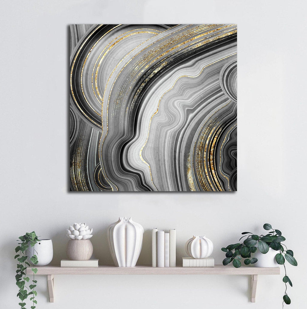 Framed 1 Panel - Stone Texture, Artificial Painted Agate with Gold Veins, Fashion Marbling Art