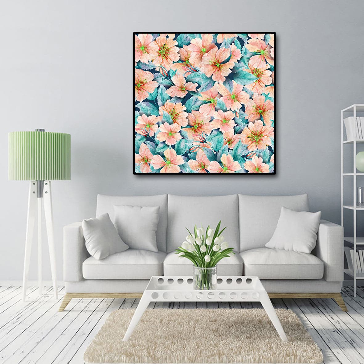 Framed 1 Panel - Rose Hip Flowers with Leaves in Seamless Pattern