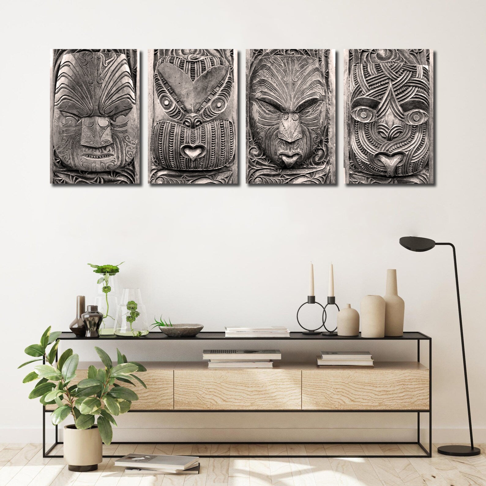 Framed 4 Panels - Maori Art