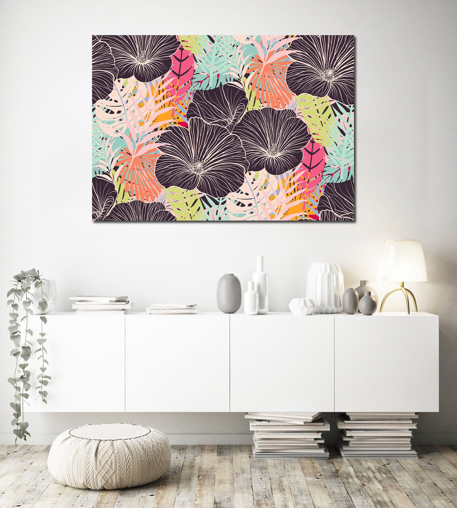 Framed 1 Panel - Seamless pattern with trendy tropical