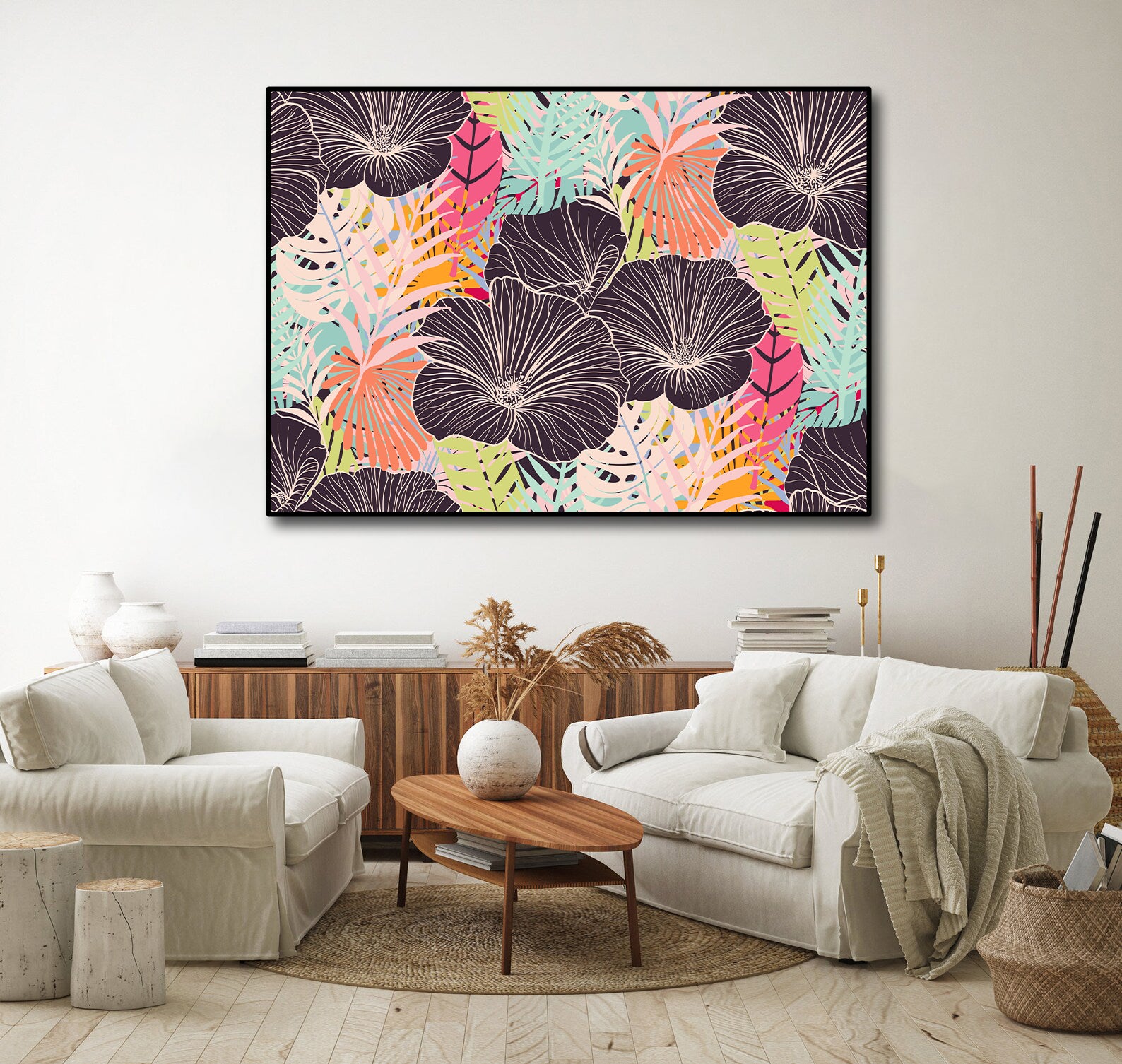 Framed 1 Panel - Seamless pattern with trendy tropical