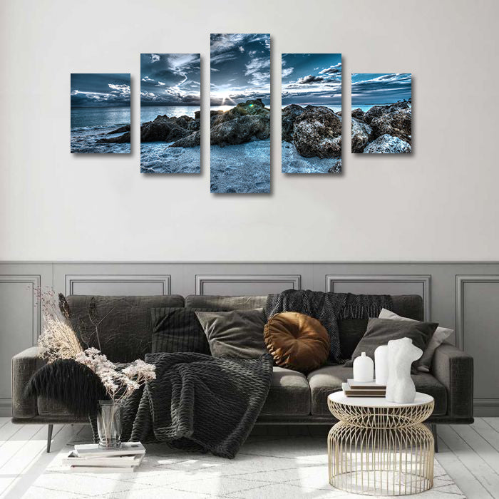 Framed 5 Panels - New Zealand Seascape