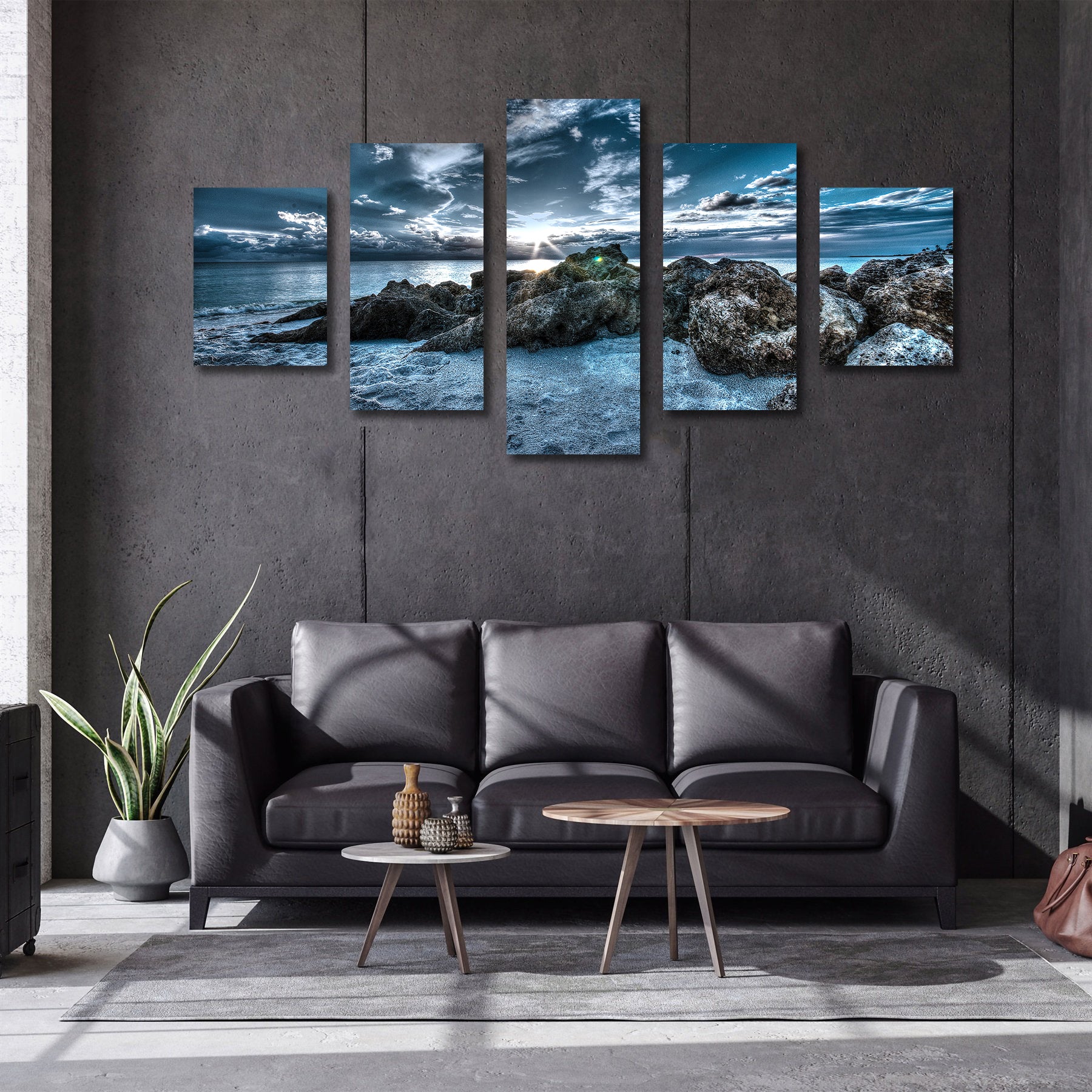 Framed 5 Panels - New Zealand Seascape