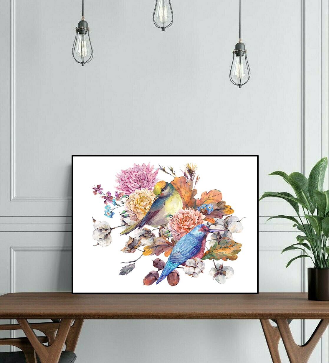 Framed 1 Panel - Birds with Autumn Bouquet