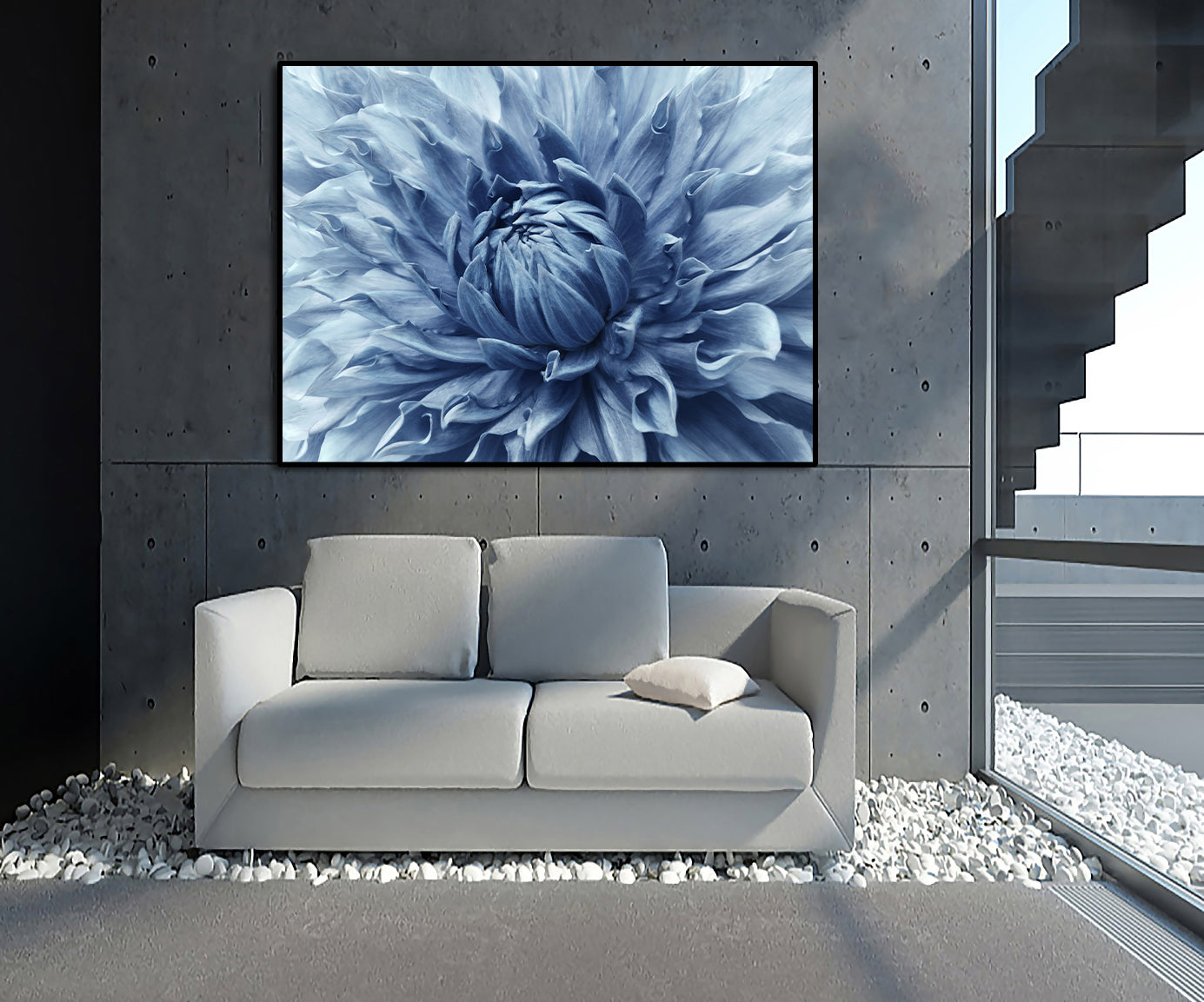 Framed 1 Panel - Dahlia Light Blue Flower