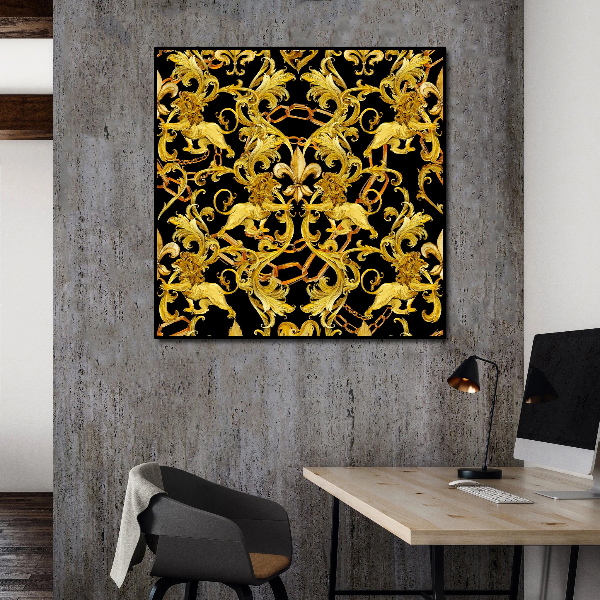 Framed 1 Panel - Gold Chains Damask Seamless Pattern