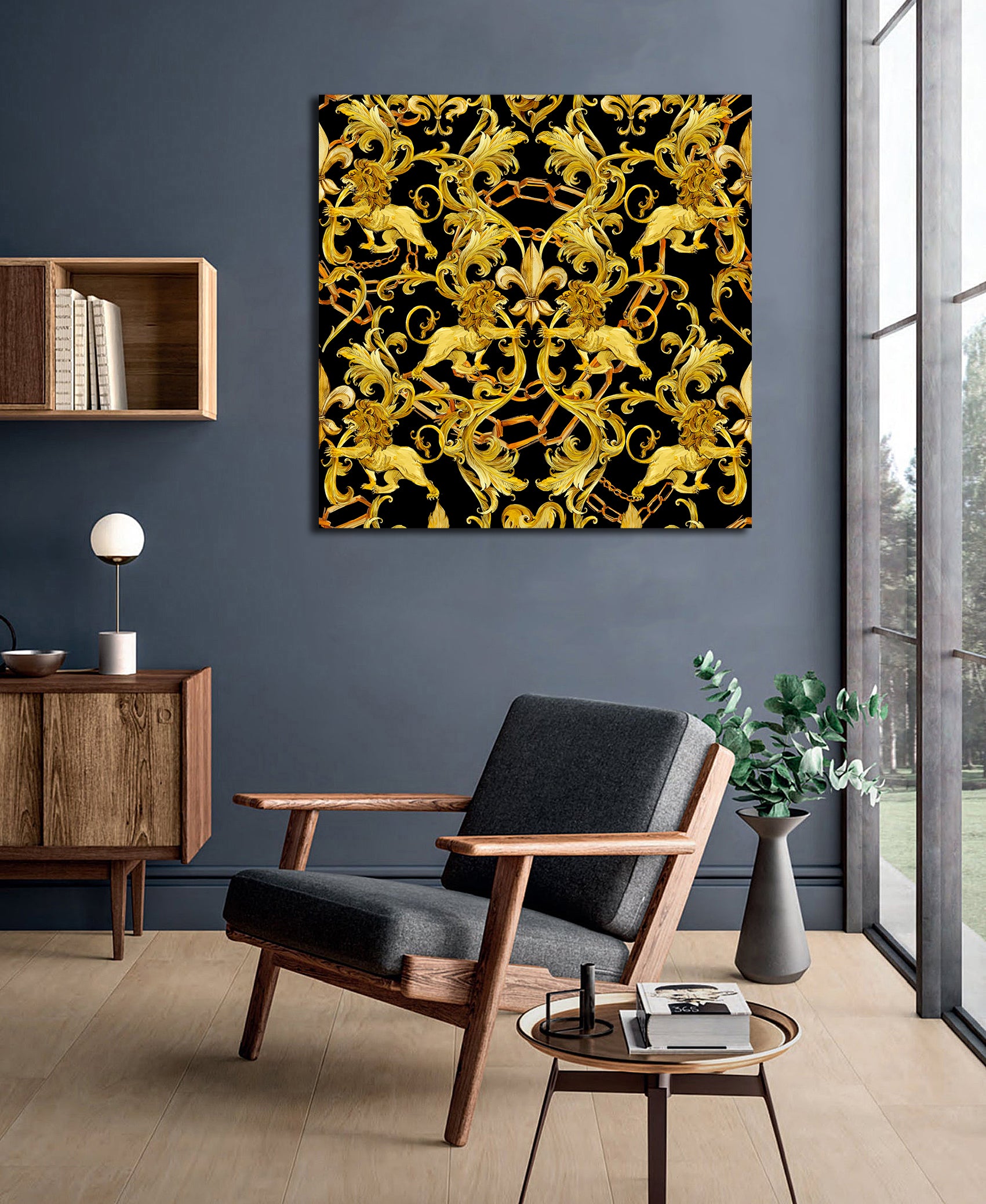 Framed 1 Panel - Gold Chains Damask Seamless Pattern