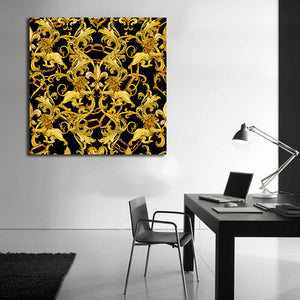 Framed 1 Panel - Gold Chains Damask Seamless Pattern