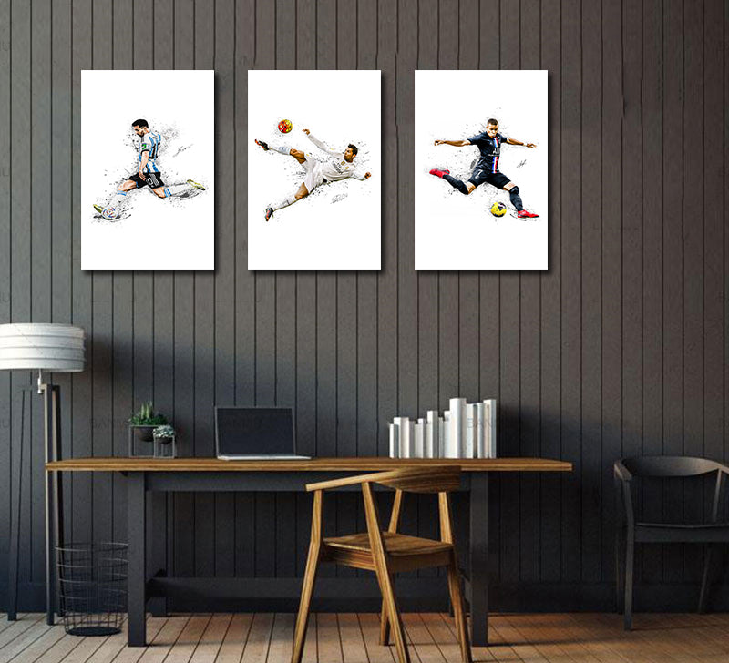 Framed 3 Panels  -  Lionel Messi, Ronaldo, Mbappe