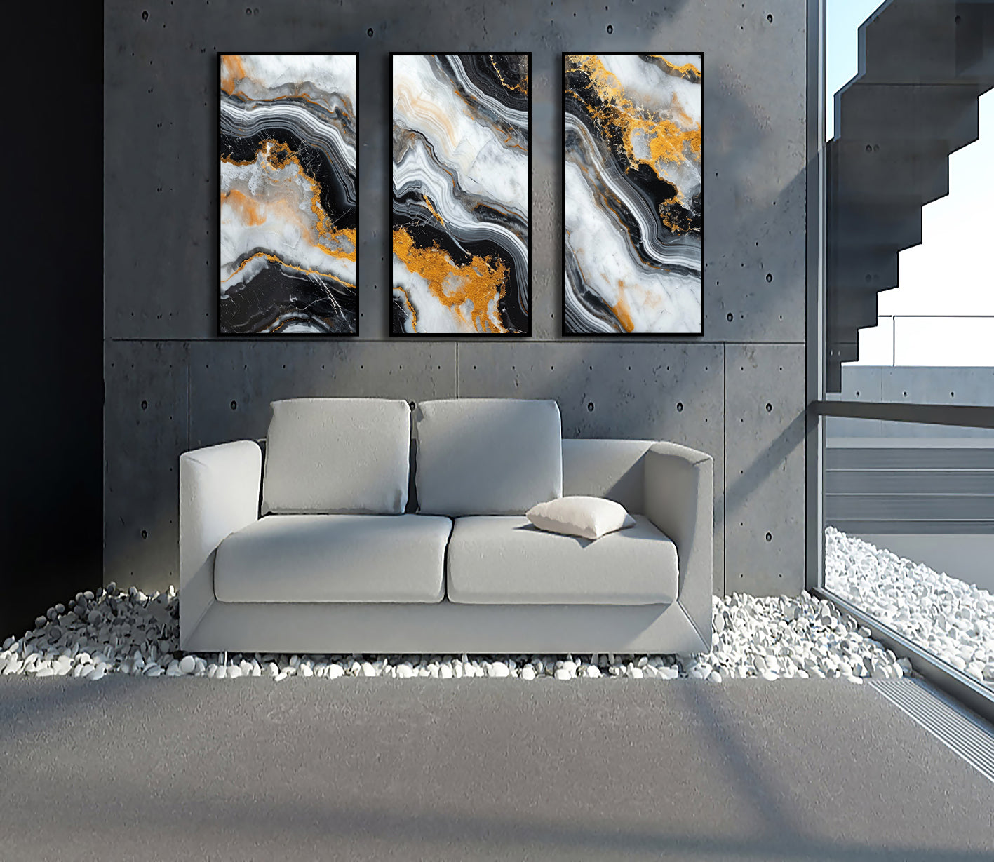 Framed 3 Panels - Polished Marble Abstract