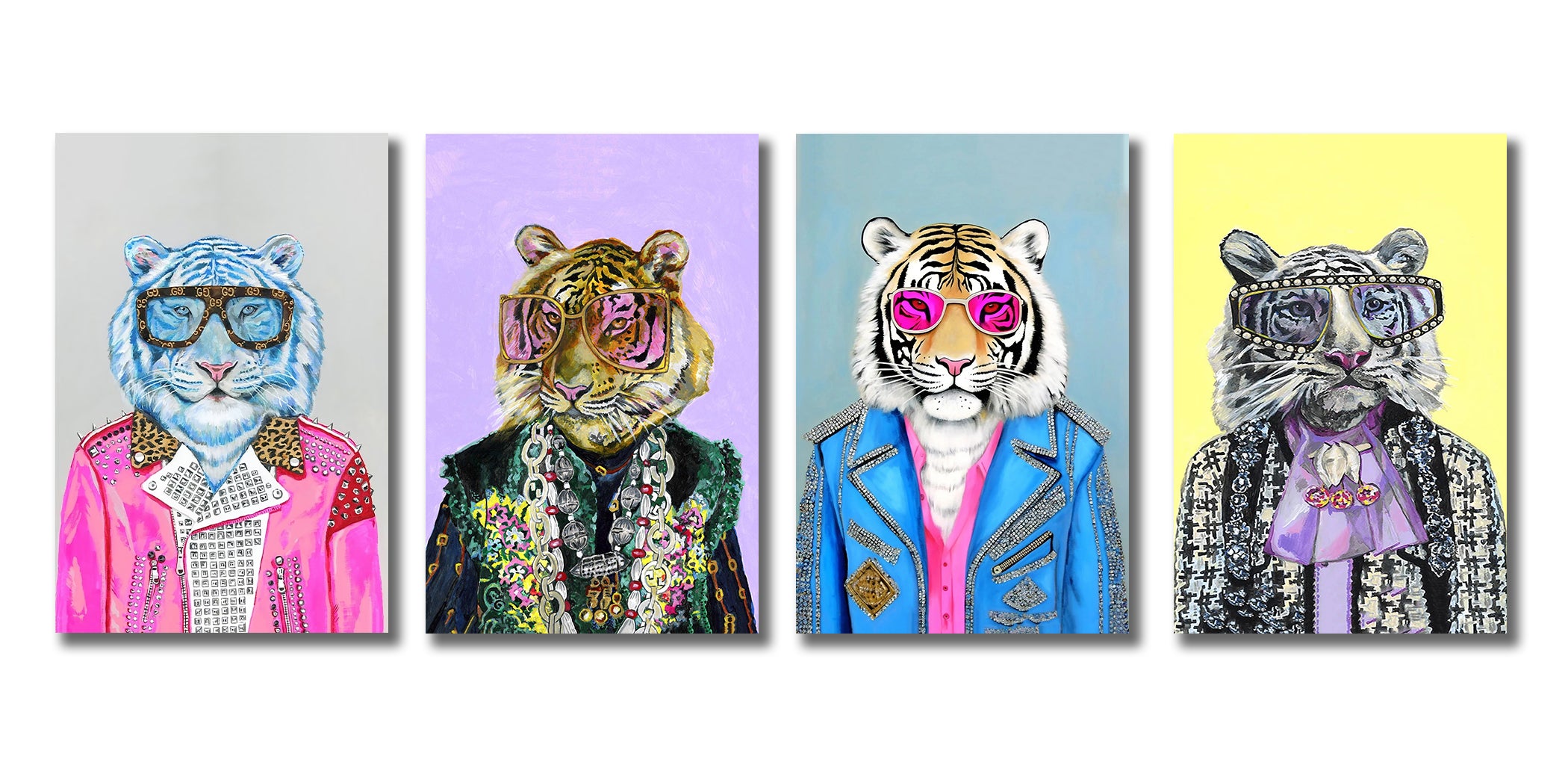 Framed 4 Panels - Tiger Fashion