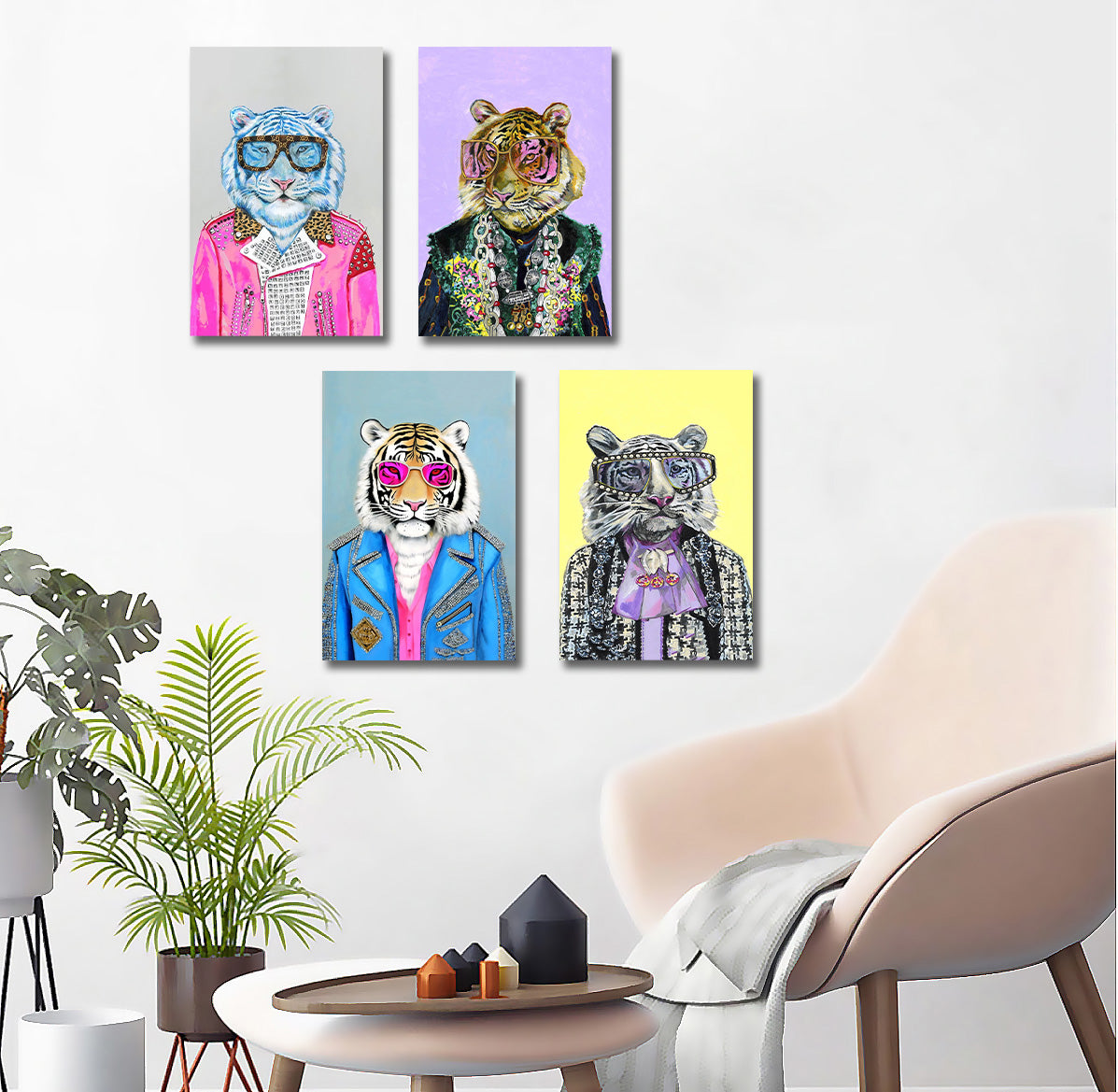 Framed 4 Panels - Tiger Fashion