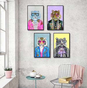 Framed 4 Panels - Tiger Fashion