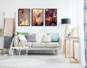 Framed 3 Panels - Gold Marble Abstract