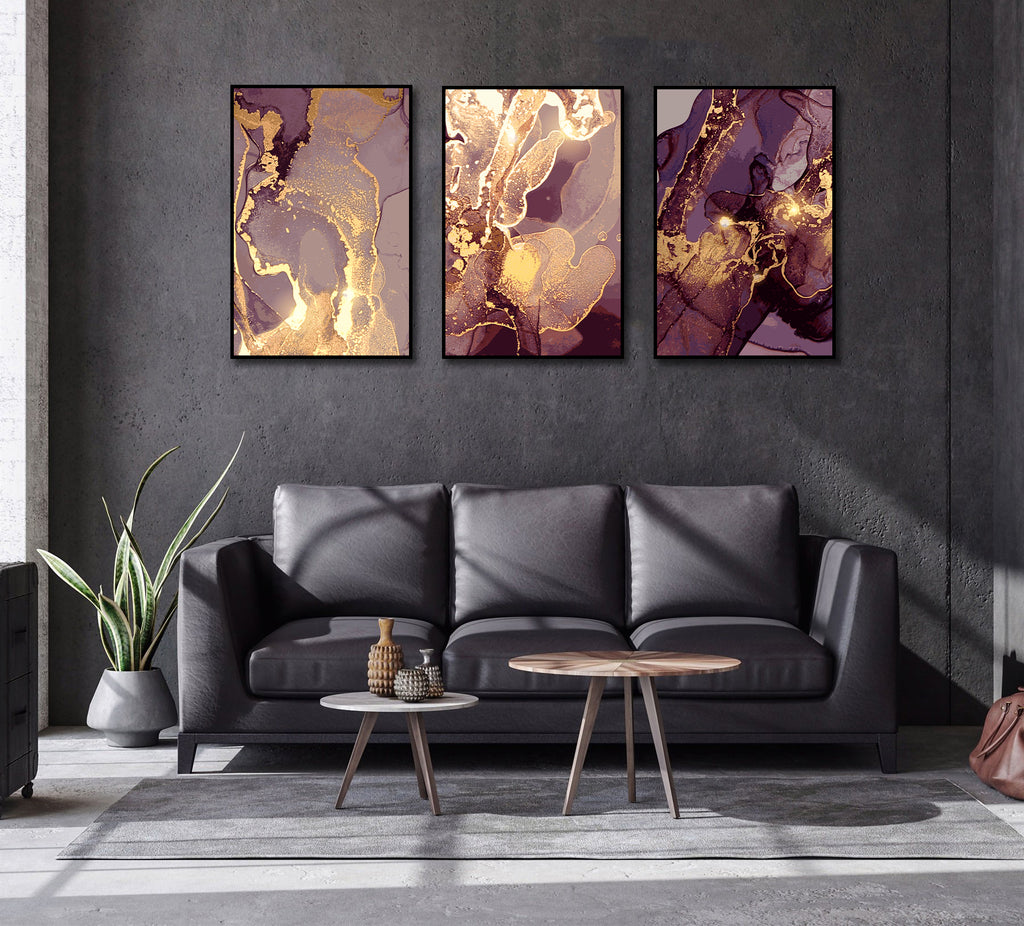 Framed 3 Panels - Gold Marble Abstract