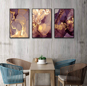 Framed 3 Panels - Gold Marble Abstract