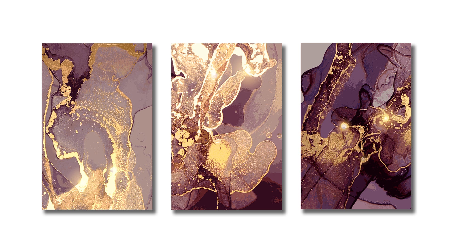 Framed 3 Panels - Gold Marble Abstract