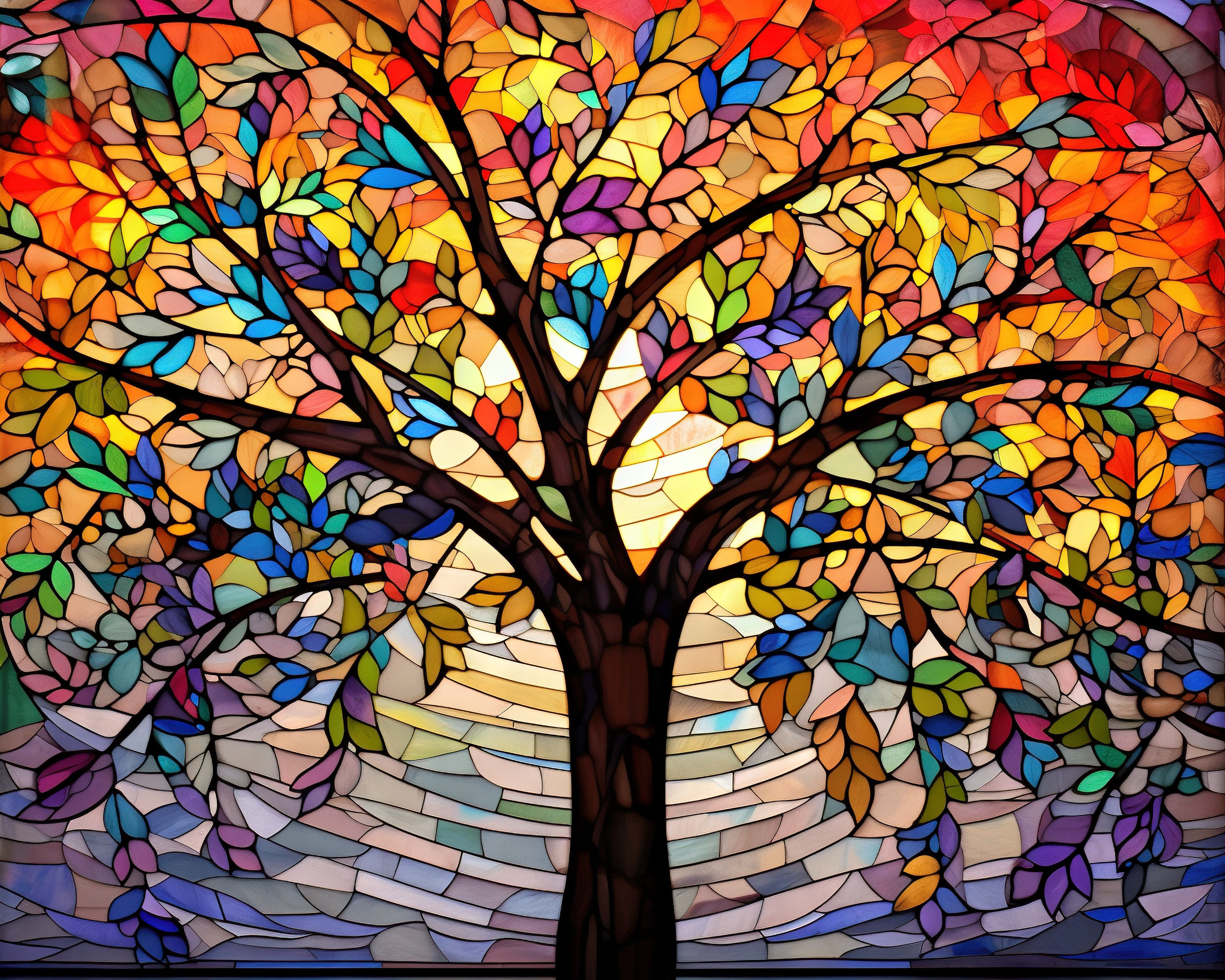 Framed 1 Panel - Colorful Arched Glass Tree