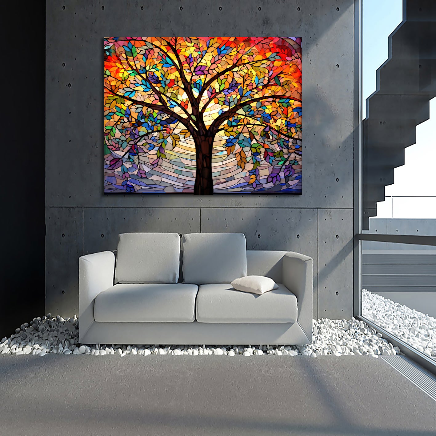 Framed 1 Panel - Colorful Arched Glass Tree