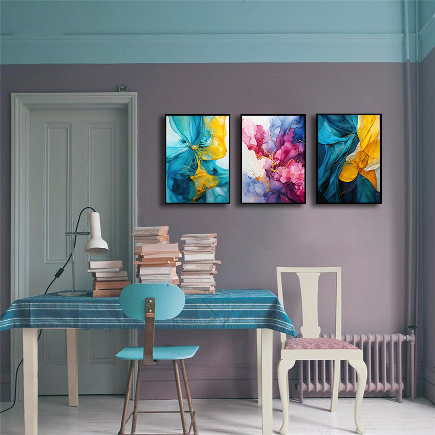 Framed 3 Panels - Swirl Marble Abstract Wavy