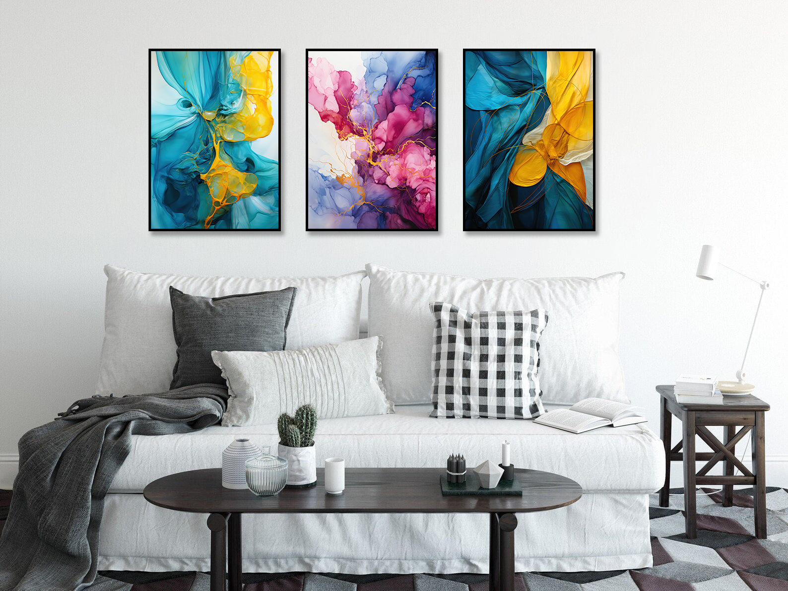 Framed 3 Panels - Swirl Marble Abstract Wavy