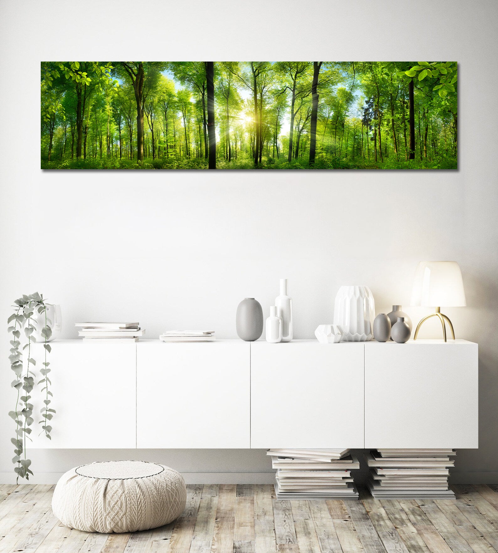 Framed 1 Panel - Extra Wide Woodlands Panorama with Rays of Sunlight