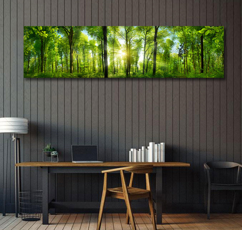 Framed 1 Panel - Extra Wide Woodlands Panorama with Rays of Sunlight