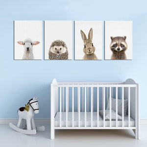 Framed 4 Panels - Kids Room - A Set of Cute Animals