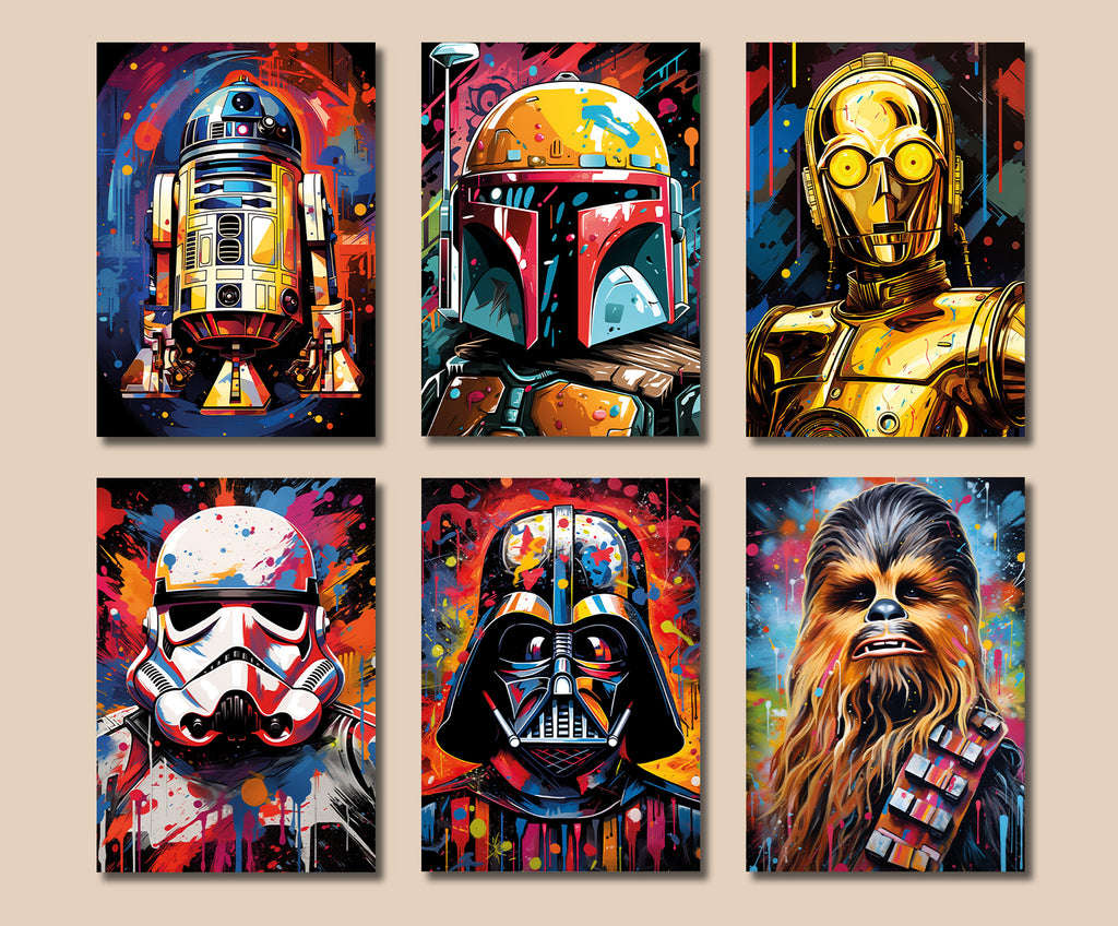 Framed 6 Panels - Kids Room - Set of Star Wars Graffiti Art