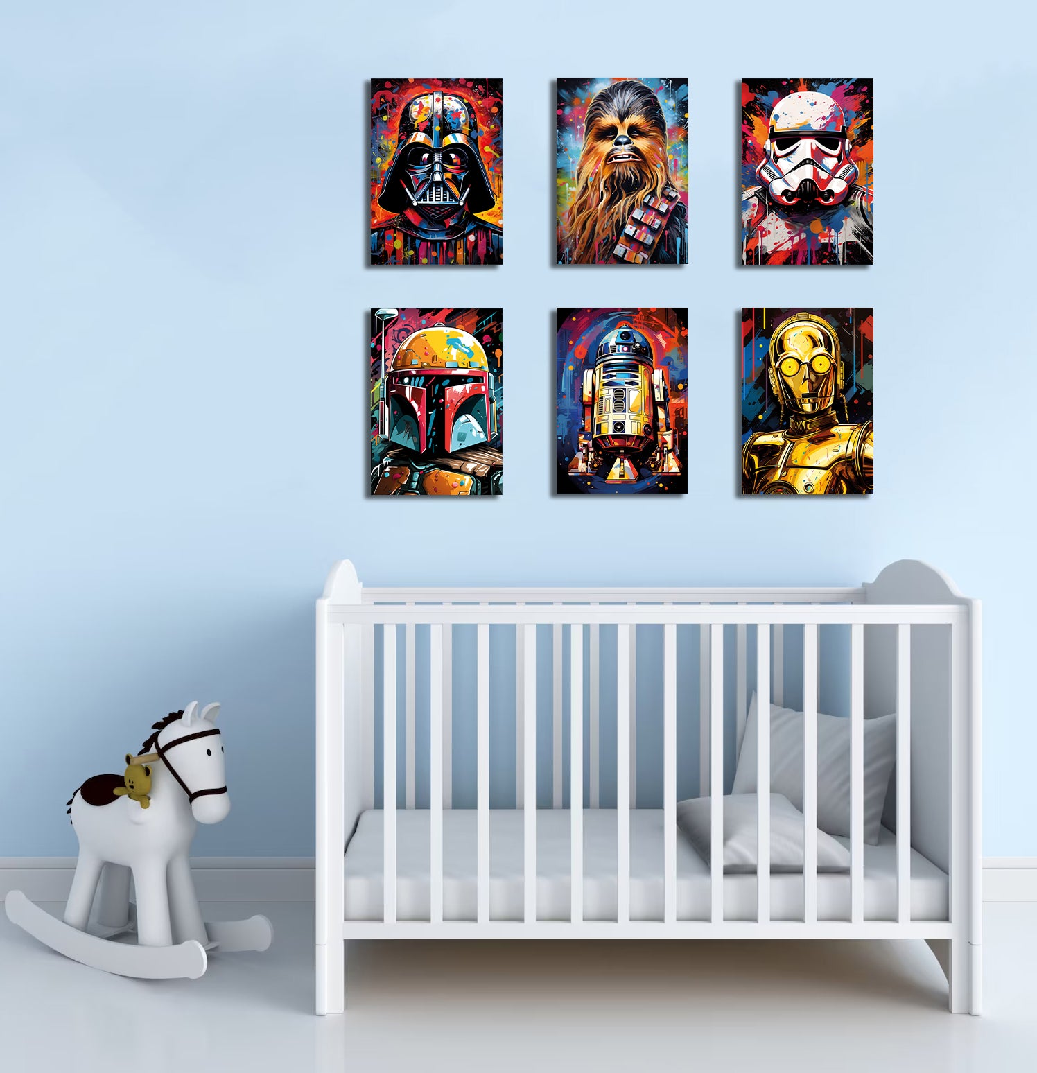 Framed 6 Panels - Kids Room - Set of Star Wars Graffiti Art