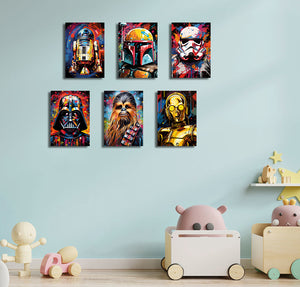 Framed 6 Panels - Kids Room - Set of Star Wars Graffiti Art