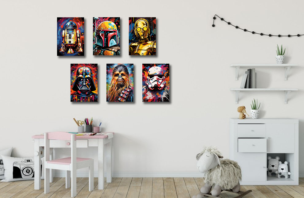 Framed 6 Panels - Kids Room - Set of Star Wars Graffiti Art