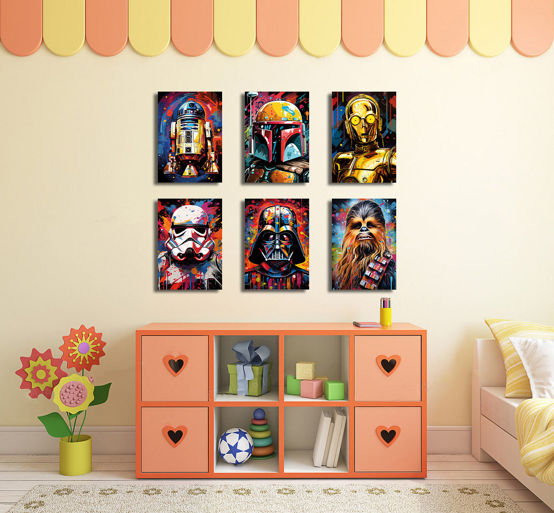 Framed 6 Panels - Kids Room - Set of Star Wars Graffiti Art