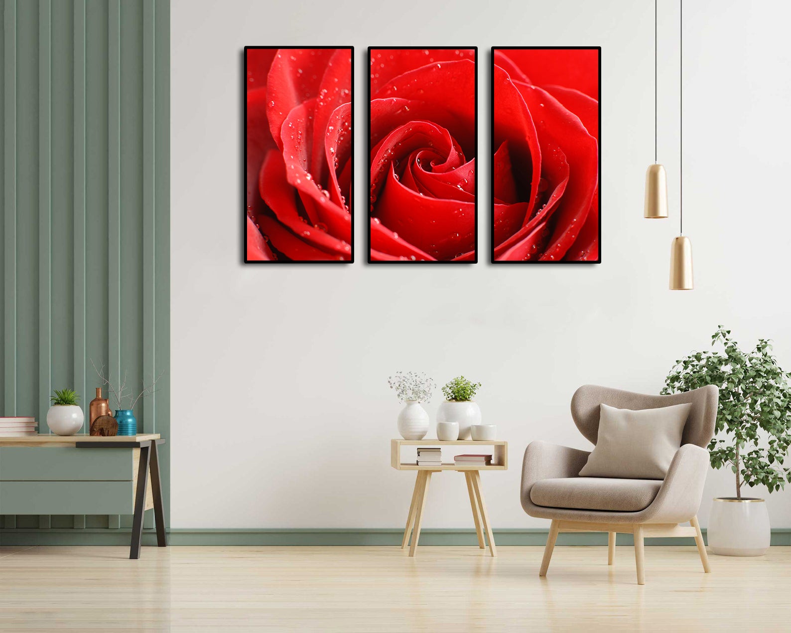 Framed 3 Panels - Rose